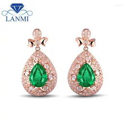 Stud Earrings LANMI Romantic Solid 18K Rose Gold Green Emerald 6x8mm Pear Cut Gemstone Diamond Wedding Wholesale Fine Jewelry WU267