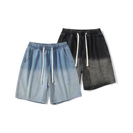 Men's Casual Style Denim Shorts 2024 Summer New Arrival Gradient Colour Design Mid Waist Loose Elastic Waist Relaxed Pants Daily Outfit Polyester Quick Drying Fabric