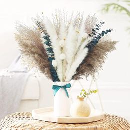 Decorative Flowers 60Pcs/Set Dried Eternal Eucalyptus Tail Pampas Grass Preserved Bouquet DIY Wedding Mother's Party Gift Room Decor