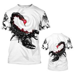 Men's T-Shirts Animal Mens T Shirt Summer Short Slve Scorpion 3D Printed Funny T-Shirts Fashion Casual Tops Ts Oversized Mens Clothing T240505