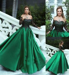 BlackAppliques Sleeves Long OfftheShoulder ALine Elegant Prom Dress Black and Green Long Sleeves Evening Gowns vestido longo f1830298