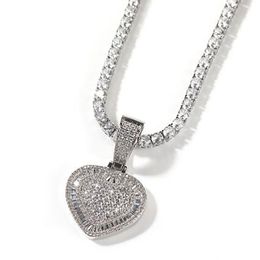 Men Women Zircon Heart Locket Pendant Necklace Copper Icy Charm Trap Rapper Super Star Cubic Zirconia Hiphop Jewellery 2431
