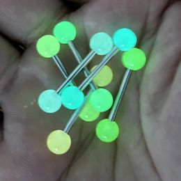 6PCS Acrylic Glowing Tongue Rings Piercing Jewellery Luminous Straight Nipple Barbell 14G Random Colour 240429