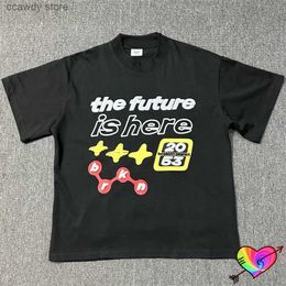 Men's T-Shirts 2024ss Yellow Star Broken Planet T Men Women The Future Is Here T-shirt Foam Print Tops Space Short Seve H240507