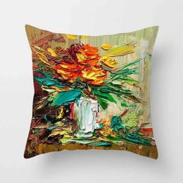 Cushion/Decorative Sunflower oil painting square cushion cover car sofa office chaircase simple home decoration ornaments