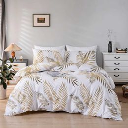 Conjuntos de cama Golden Shinen Shining Leaf Tropical Bed Capa Conjunto de linho de casal grande J240507