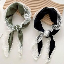 Scarves Solid Lace Hair Scarf Elegant Soft Wrap Headband Triangle Band Cotton Linen Sweet Neckerchief Women