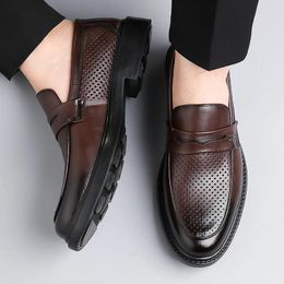 Casual Shoes Summer 2024 Men's Business Dress Leather With Hollow Holes And Hundred Pagoda Driving Sandals