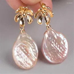 Dangle Earrings Coin Pink Drops Baroque Pearl Earring 18k Hook Everyday Drop Unisex Minimalist Wedding Ear Cuff Handmade Modern Platinum