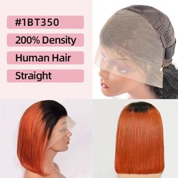 Ombre Orange Colour Lace Wig bobohair Full Frontal Bobo hair Wig Human Hair Real Hair Full Headgear Shortwigs Humanhair Wig