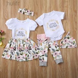 Family Matching Outfits Family Looking Set Big/Little Sister Matching Baby Girl Tops Romper Dress Pants Clothes Family Matching Outfits d240507