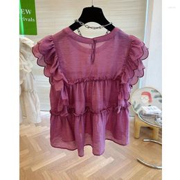 Women's Blouses Women Summer Trendy Ruffle Sweet Chic Casual Solid O Neck Sleeveless Loose Shirts Y2K Kawaii Streetwear Tops Z70