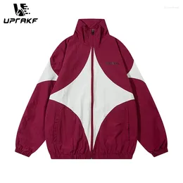 Men's Jackets UPRAKF Streetwear Zipper Colour Block Patchwork Oversize Varsity Jacket Coat Loose Casual Stand Collar Outwear Unisex Hip Hop