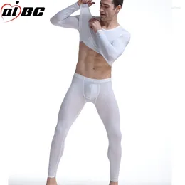 Men's Thermal Underwear Home Set Ice Silk Top Long Pants Tight Sexy Fashion And Bottom