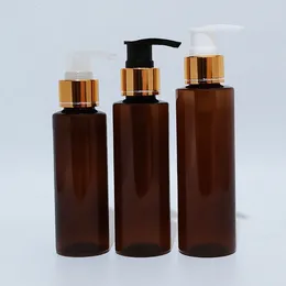 Storage Bottles 50pcs 100ml 120ml 150ml Empty Amber PET Bottle With Gold Aluminum Lotion Pump Shower Gel Shampoo Dispenser Cosmetic