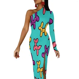 Casual Dresses Balloon Animal Long Dress Female Colorful Dogs Print Aesthetic Maxi Summer Sleeve Night Club Bodycon