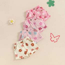 Clothing Sets Toddler Girls Denim Shorts Summer Elastic Waist Strawberry Floral Print Jean with Pockets for 0-4 Years H240507