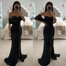 Prom Glitter Sweetheart Mermaid Black Sequin Evening Dress Elegant Backless Formal Dresses Evening Special OCN SLIT Promdress Party Dress Es Dress