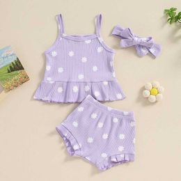 Clothing Sets Toddler Clothes Infant Girl Summer 3Pcs Outfit Flower Print Sleeveless Cami Tops Tank Shorts Headband Set H240507