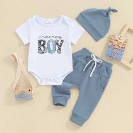 Clothing Sets Infant Baby Boy Summer Toddler Outfits Letter Print Short Sleeve with Pants and Hat 3PCS Newborn Set H240507