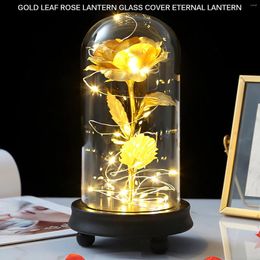 Table Lamps Glass Dome Wooden Base Christmas Eternal Flower With Light Red Rose Valentine'S Gifts LED Xmas Navidad Ornament