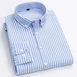 Men's Dress Shirts Mens Striped Shirt Light Blue Long Sle Shirts All-Match Slim Fit Korean Print Shirt Non- Casual Business Dress Shirts d240507