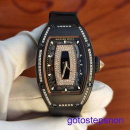 RM Mechanical Wrist Watch Rm07-01 Black Ceramic Hollow Dial with Diamond Black Lips Womens Watch Automatic Machinery Swiss Famous Watch Luxury Watch