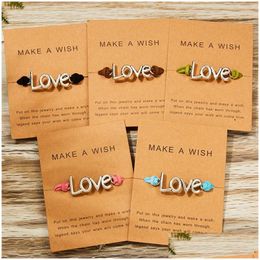 Charm Bracelets Make A Wish Paper Card Love Woven Adjustable Bracelet Fashion Jewellery Gift For Women Men Drop Delivery Dhggp