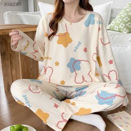 Women's Sleepwear Womens two-piece pajamas New Spring/Summer Long sleeved Trousers pajamas Womens pajamas Cute Casual Set WX