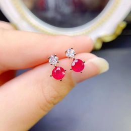 Stud Earrings 925 Sterling Silver Round Ruby True Jewelry Wedding Anniversary Earring Gift For Women