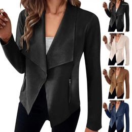 Women's Jackets Women Faux Suede Jacket Thick Coat Vintage Stylish Lapel Zipper Pockets Smooth Windproof For A