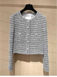 Luxury designer women's jacket 2024 Early Spring New Small Grey Stripe Slim Fit Style Slim and Thick Tweed Coat for Women