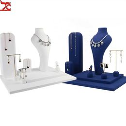 Jewellery Stand display stand white Pu ring earring necklace blue velvet set combination sample props Q240506