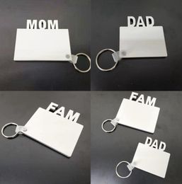 MOM DAD FAM Sublimation Blank Keychain Party Favour MDF Wooden Key Chain Pendant Doublesided Thermal Transfer Key Ring ZZA30235467755