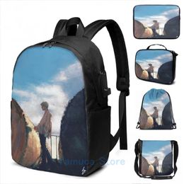 Backpack Funny Graphic Print Of Light And Shadows USB Charge Men School Bags Women Bag Travel Laptop