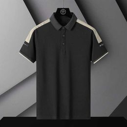 Men's T-Shirts Mens Embroidered POLO Short Slve T-shirt Ice Silk Button Lapel Breathable Business Casual Comfortable Sweat-absorbing Top H240506