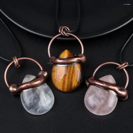 Pendant Necklaces Natural Stone Necklace Crystal Thread Rope Wrap Water Drop Lapis Rose Quartz Onyx Amethyst For Women Fashion Jewelry 1pc