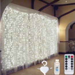 USB LED String Fairy Curtain Lights Garland For New Year Christmas Party Wedding Birthday Bedroom Ramadan Easter Home Decoration