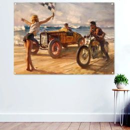 Accessories Beach Motorcycle Racing Posters & Prints For Boys Room Banner Wall Art Flag Pub Club Man Cave Bar Garage Wall Decor Painting