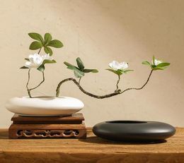 Vases Japanese Zen Creative FFat Oval Vase Flower Art Set Tea Room Living Soft Decoration OrnamentsVases9661399