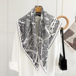 Scarves 90 Silk Scarf Twill Wraps Black White Prints Fashion Shawl Cape For Women