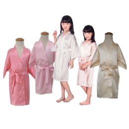 Pajamas Wholesale Girl Satin Dress Solid Color Kimono Wedding Birthday Party Spa Dress Bathroom Bride Pajamas Childrens Dress D2L2405