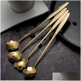 Spoons Long Handle Flower Heart Stainless Steel Cocktail Stirring Ice Cream Coffee Spoon Home Bar Flatware Tools Will And Sandy Drop D Dh8Pq