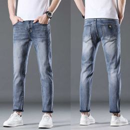 Quality High Minimalist Cropped Jeans for Mens Summer Slim and Trendy Korean Version Light Luxury Drape Feeling Washed Versatile Casual Pants