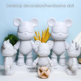 Miniatures DIY Fluid Bear Painting Acrylic Paint Animal Violence Bear Rabbit Handpainted Doll Toy Statue Deposit Jar Home Decoration Gifts