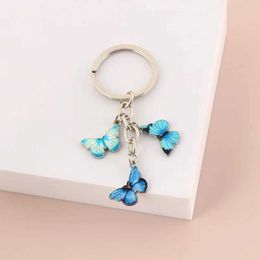 Keychains Lanyards New Colourful Enamel Butterfly Keychain Insects Car Key Women Bag Accessories Jewellery Gifts