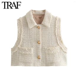 Women's Vests Women Fashion Spring Texture Wear Single-breasted Pocket Vest Sleeveless Jacket Chic Female Waistcoat Jackets Mujer