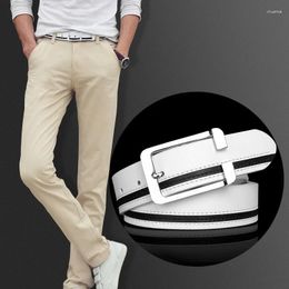 Belts Hiah Quality Men's Belt Trouser Cowhide Luxury Dermis Beltmaterial Needle Buckle Solid Colour Decoration