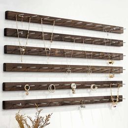 Jewellery Stand Walnut wood Jewellery wall hanging display rack silver hook earrings necklace Organiser storage store decoration Q240506