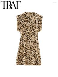 Casual Dresses 2024 Summer Women Club Leopard Print Sleeveless Tank Female Slim Broad Shoulder A Line Mini Dress Robe Y2K